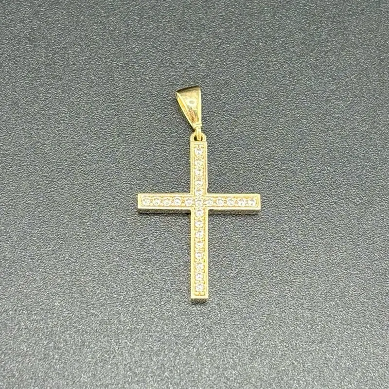 Gold 14k Cross Pendant with Stones for Everyday Wear - Elegant Design for Daily Use