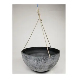 Hanging Planter Medium Round, Speckled Gray