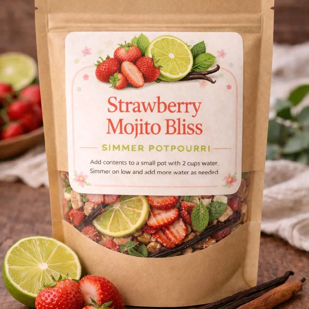 All-Natural Strawberry Mojito Dried Fruit Potpourri - Handcrafted Mint-Vanilla Bean Fragrance Summer Home Freshener, Kitchen Decor, Spring Cleaning Housewarming Gift, Scent