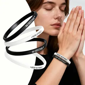 God Is First I Am Second Bracelet Set of 2 Christian Silicone Elastic Wristbands with Inspirational Bible Verses for Men Women Jewelry Gifts