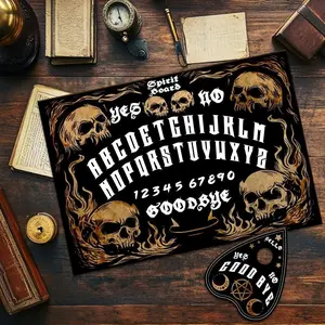 Wooden Skull Spirit Board Set, Halloween Party Decision Maker Pendulum Game, Yes No Talking Board, Mysterious Gift