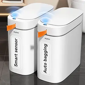 Rechargeable Automatic Sensor Bathroom Trash Can with Lid, Touchless Trash Bin, Smart Plastic Slim Garbage Can Small White Wastebasket for Toilet, Office, rv, Bedroom, Living Room