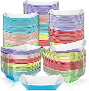 180 Pack Colorful 1/2Lb Paper  Boat Trays Disposable Small Paper  Plates Containers, 0.5Lb Mini   Serving Boat Tray Bowl for Snack Dessert Taco Popcorn BBQ Sauce Fries Nacho