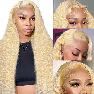 Hotlove 613 Lace Front Wig Human Hair 13x6 Transparent Lace 613 HD Lace Frontal Wig For Women 12A Deep Wave Blonde Lace Front Wigs Human Hair Pre Plucked With Baby Hair glueless wig wigs for beginners  hd frontal wig
