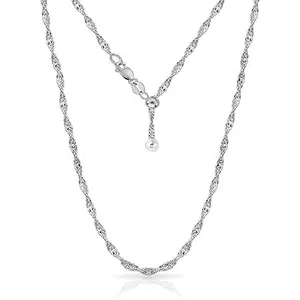 925 Sterling  Italian Solid 1.5MM Singapore Twist Adjustable Bolo 14-24 Inch Chain Necklace For Women -   Comes With a  Box