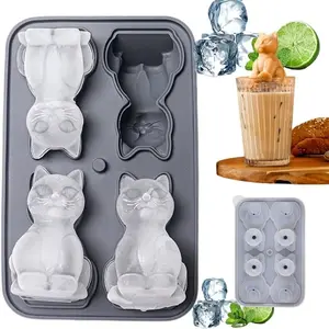 Ice Cube Molds, Cat-Shaped Ice Cube Trays, Large 4-Hole Fun Ice Cube Trays, Cute Ice Cube Trays, Ice Cubes Maker, Suitable for Whiskey and Bourbon, a Fun Cat Gift for Cat Lovers.