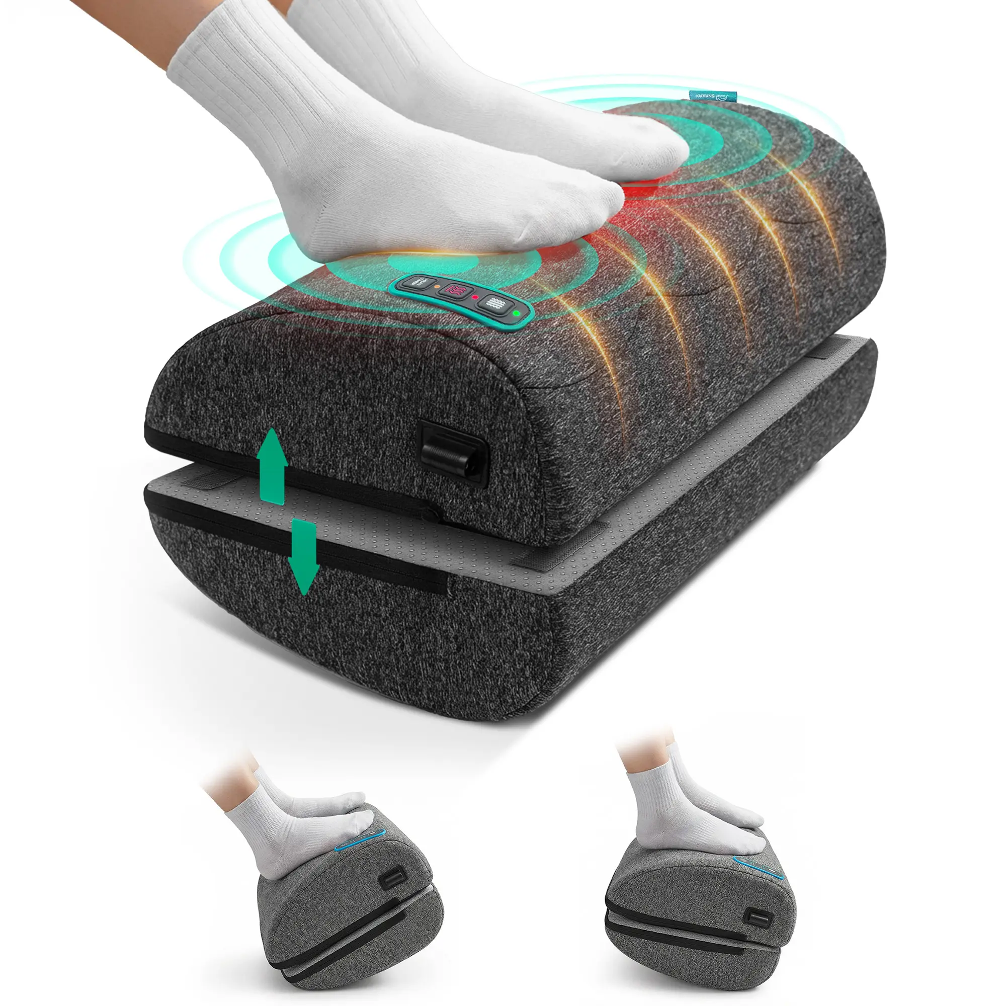 Snailax Ergonomic Foot Rest Under Desk with Heat, Vibration & Swing | Adjustable, 3 Graphene Heat Levels, 3 Vibration Modes, Gentle Swing, 2 Heights, 1/2/4-Hour Timer, Memory Foam Foot Stool