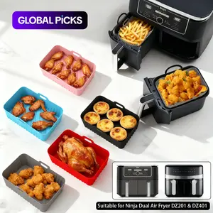 2pcs Rectangular Air Fryer Silicone Pot Liners for NINJA DZ201/DZ401/AF300/AF400, Reusable Air Fryer Liners and Oven Baking Trays, Household Kitchen Air Fryer Accessories