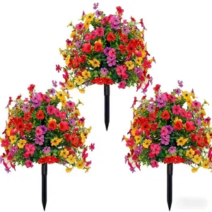 3-Pack Artificial Flowers for Outdoor Indoor Decor, Plastic Daisy with Eucalyptus Leaves, Fake Greenery for Porch Courtyard Balcony