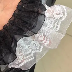 5cm Lace Snow Silk Ribbon, Double Layer Pleated Collar Trim, Home Textile Accessories, Clothing Sewing Supplies, Discounted Edging