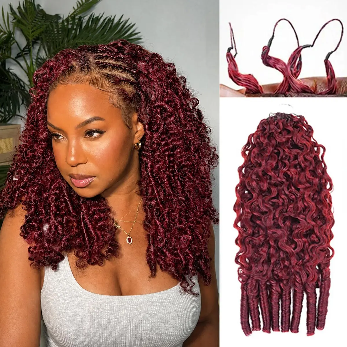 OQ HAIR 99J Burgundy Burmese Curly Crochet Human Hair for Miracle Knots Boho Braids Better Scalp Airflow