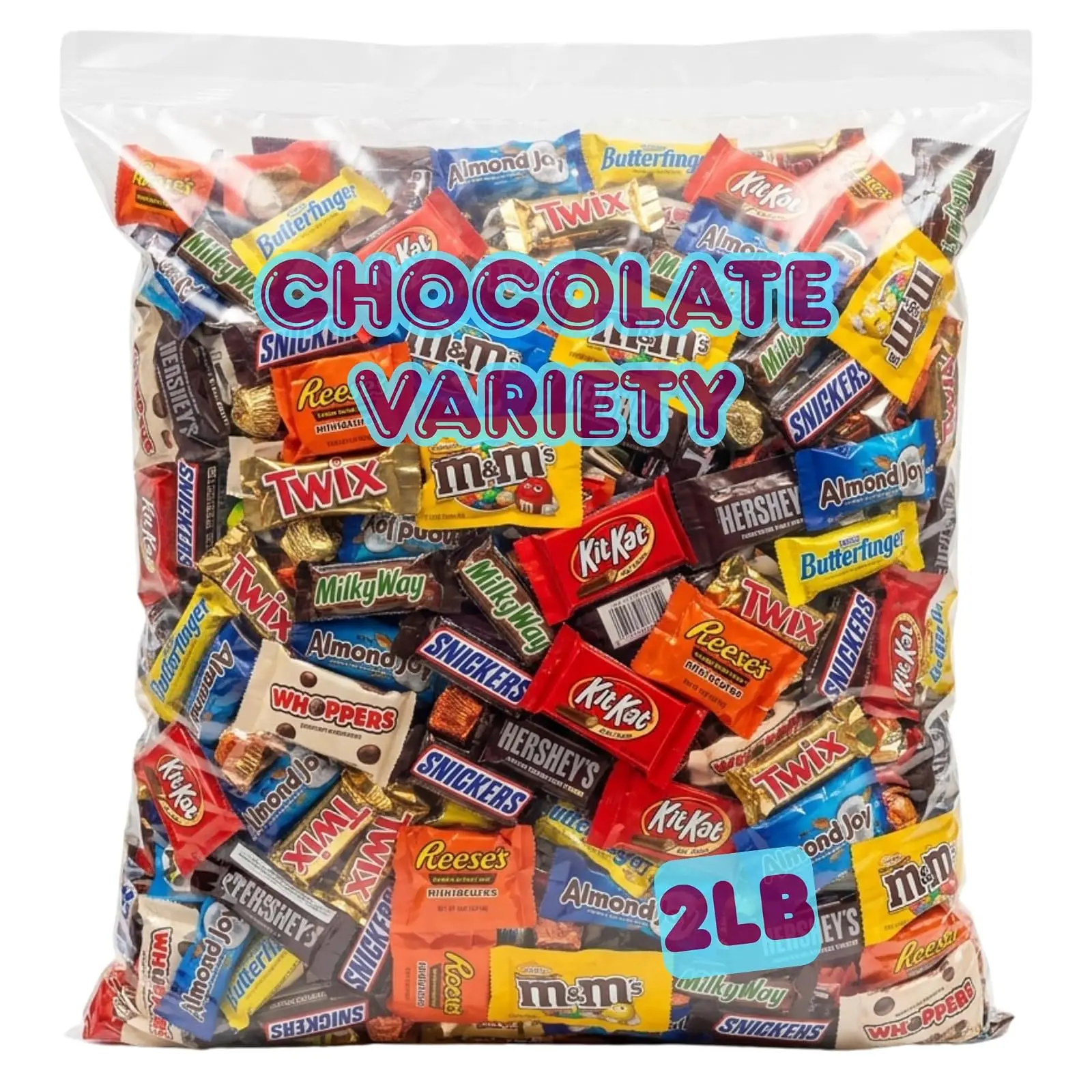 2 LB Bulk Peanut & Milk Chocolate Snack Variety Pack - Individually Wrapped Mini Bars & Treats Assortment - Ideal for Office Break Rooms, Parties