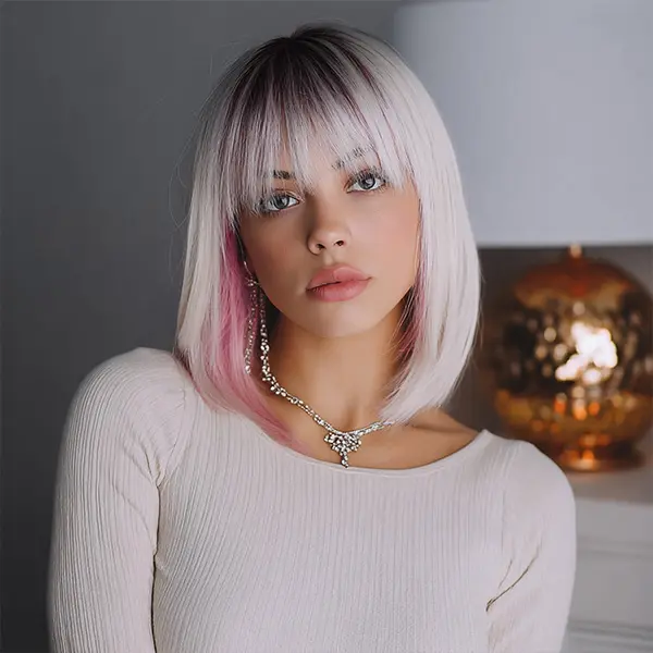 SMILCO/12Inch Highlight Pink with Platinum Short Straight with Bangs Synthetic Wig/SM541 SMILCO/12Inch Highlight Pink with Platinum Short Straight with Bangs Synthetic Wig/SM541