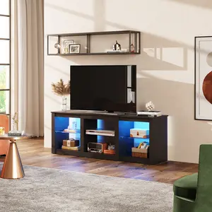 WLIVE LED TV Stand for 65-Inch TV, 58-Inch Entertainment Center with Adjustable Glass Shelves, Modern Media Console for Living Room & Bedroom