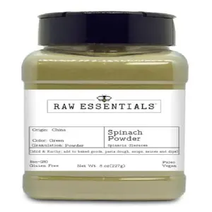 Raw Essentials Dried Spinach Powder - Smoothie Powder- Add to Baked Goods, Pasta Dough, Soups, Sauces, and Dips - Non-GMO, Gluten Free, Paleo, Vegan - Large 8 Ounce Bottle