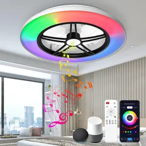 Wifi Low Profile Ceiling Fan with Light, Speaker Ceiling Fan 20In  Bladeless Ceiling Fans with Alexa/ Assistant/App Control,6 Speed Dimmable LED-RGB Lights