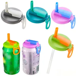 4 PCS Reusable Soda Can Lids with Straw, BPA-Free Drink Covers with Silicone Straws, Leak-Resistant Can Topper for Soda, Juice & Beverages