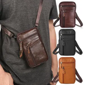 Multi-Way Soft PU Leather Crossbody Phone Pouch Bag - Belt Loop & Adjustable Strap for Running, Hiking, Daily Use