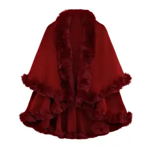 Wool Collar Double-Layer Imitation Cashmere Cape Shawl Knitted Cardigan Jacket for Women Autumn Winter Warmth & Style