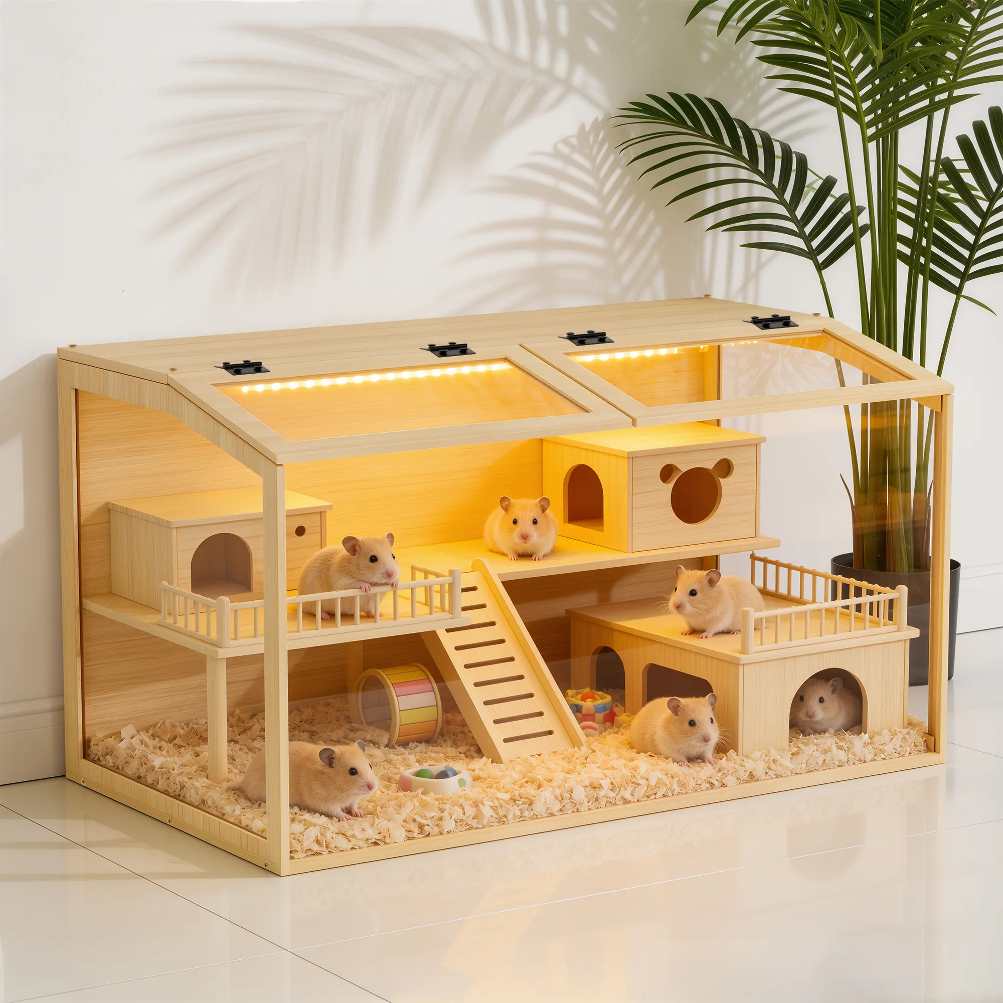 Bingopaw Large Proper Hamster Cage, 40x20in Tempered Glass Chew-Proof Small Animal Habitat, Deep Bedding Ready, 360° View with LED Light (Excludes Interior Decor), Proper Hamster Cages