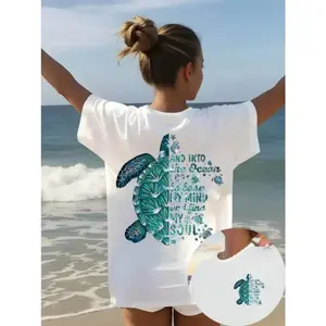 Sea Turtle Ocean Quote Graphic T Shirt Women Oversized Beachy Summer Casual Loose Fit Crewneck Short Sleeve Soft Tee Vacation Coastal Outfit