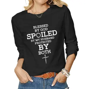 Blessed by God Spoiled by My Husband Sweatshirt – Bold Faith Statement Quote Graphic, Christian Cross Typography, Unisex Streetwear Casual Style
