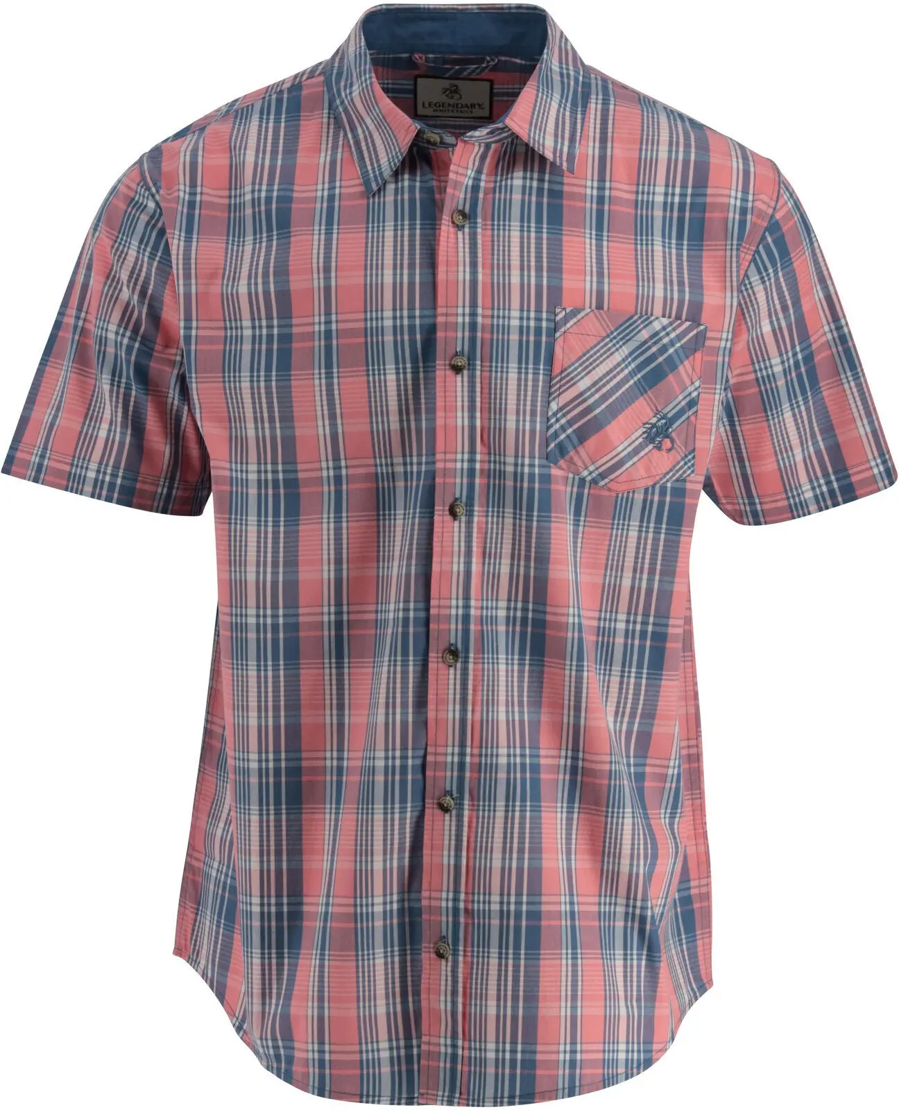 Legendary Whitetails Men's Classic Checked Embroidered Poplin Short-Sleeve Shirt - Breathable Mensfashion Pocket Casual Top