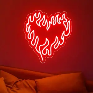 Heart & Flame Pattern Neon Sign, 1 Count USB Powered Neon Light, Decorative Neon Sign for Home Party & Game Room & Bedroom, Led Neon Lights