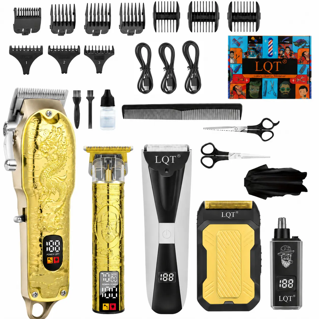 Men's Professional Salon-Grade 4-Piece Hair Cutter Kit - Salon Clippers, Barber Grooming Essentials, Full Accessories Included, Ideal for Camping & Birthday Gifts