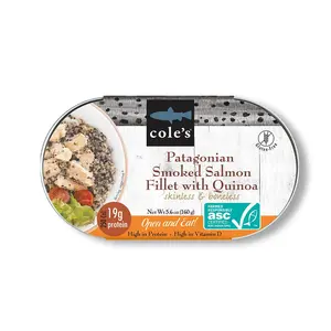 Cole’s Seafood Patagonian Smoked Salmon Fillet with Quinoa for Healthy On-the-Go Meals Open & Eat Seafood Meal ASC-Certified, High Protein & Gluten-Free