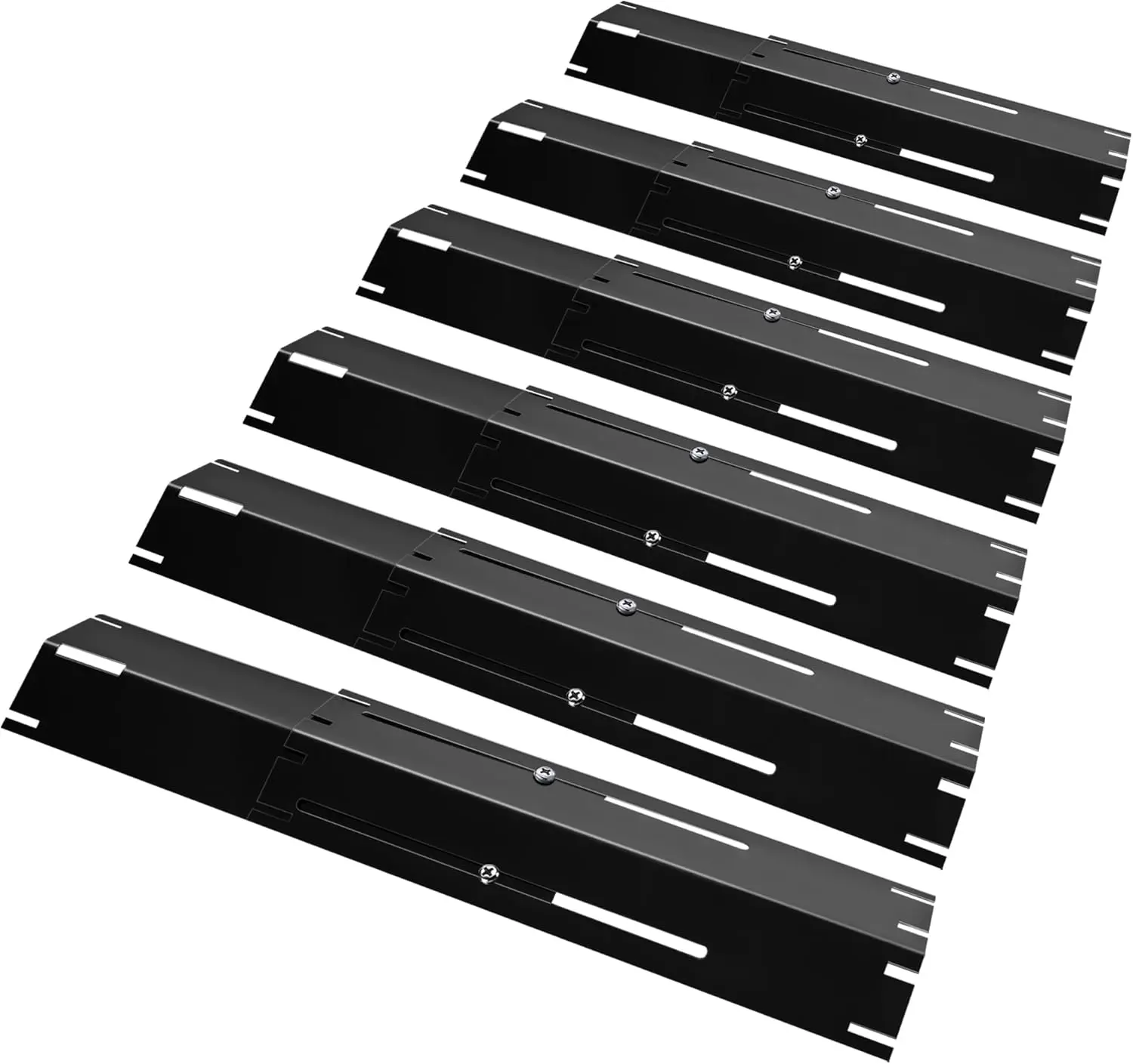 6-Pack Adjustable Stainless Porcelain Steel Gas Grill Burner Covers - Heat Plate Shields, BBQ Heat Tents, Heavy-Duty Flame Tamers, Barbecue Replacement Parts (11.75in to 21in L), Grilling Accessories, Outdoor Grill Accessories
