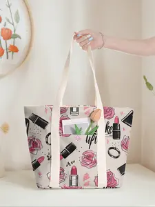 Rose Print Large Capacity Tote Bag, Casual Commuter Shoulder Backpack with Zipper Closure, Ideal for Gym Beach Work Travel, Unique Floral Print, Spacious Capacity, Secure Closure