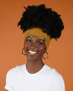 Mustard Yellow Satin Lined Puff Beanie