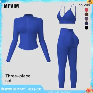 Women's Solid Criss Cross Crop Tank Top & High Waist Leggings & Zip Up Crop Jacket Tracksuit Set by MFVIM - Breathable Comfortable Outfits for Yoga, Gym, Workouts, Running, Yoga Wear, Workout Gym Clothing, Gym Sportswear, Casual Activewear SpringStatement