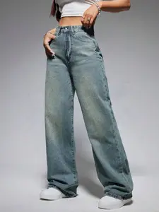 Washed Wide-Leg Jeans With Slanted Pockets Baggy Jeans Y2k