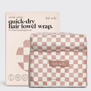 Kitsch XL Quick-Dry Hair Towel Wrap - Checker Microfiber with Strap