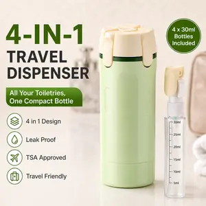 4 in 1 Travel Dispenser with 4 Pack 30ml Travel Bottles and Label Refillable & Leak Proof Portable Toiletry Containers with Locks for Shampoo Lotion Conditioner Cream(Green)
