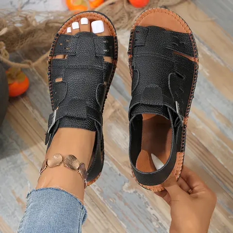 Women's Fashionable Plain Color Roman Sandals, Casual Versatile Flat Slide Sandals for Summer, Lightweight Breathable Comfortable Daily Wear Shoes, Street Fashion for Girls