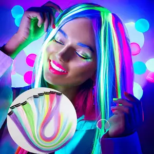 10 Pcs Glow in Dark Clip in Hair Extensions 22inch Colorful Synthetic Rainbow Glow in The Dark Hair Accessories for Women Easy to Wear Clip Design Kids Girls Parties Halloween New Year Suitable for All Women's Everyday Fashion Accessory Silky Straight