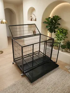 Dog Kennel Cage 37 Length with Lockable Wheels for Easy Mobility and Secure Pet Housing Heavy-Duty Metal Construction Rust-Resistant Finish Top Loading Stackable Durable Easy to Clean Lockable and Secure