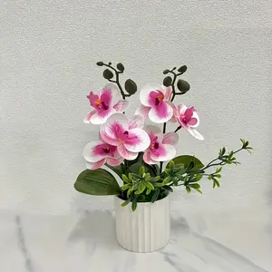 Artificial Orchid Potted Plant, 3 Counts Faux Orchid Potted Plant, Decorative Flower for Home Office, Home Decor Supplies, Fruit