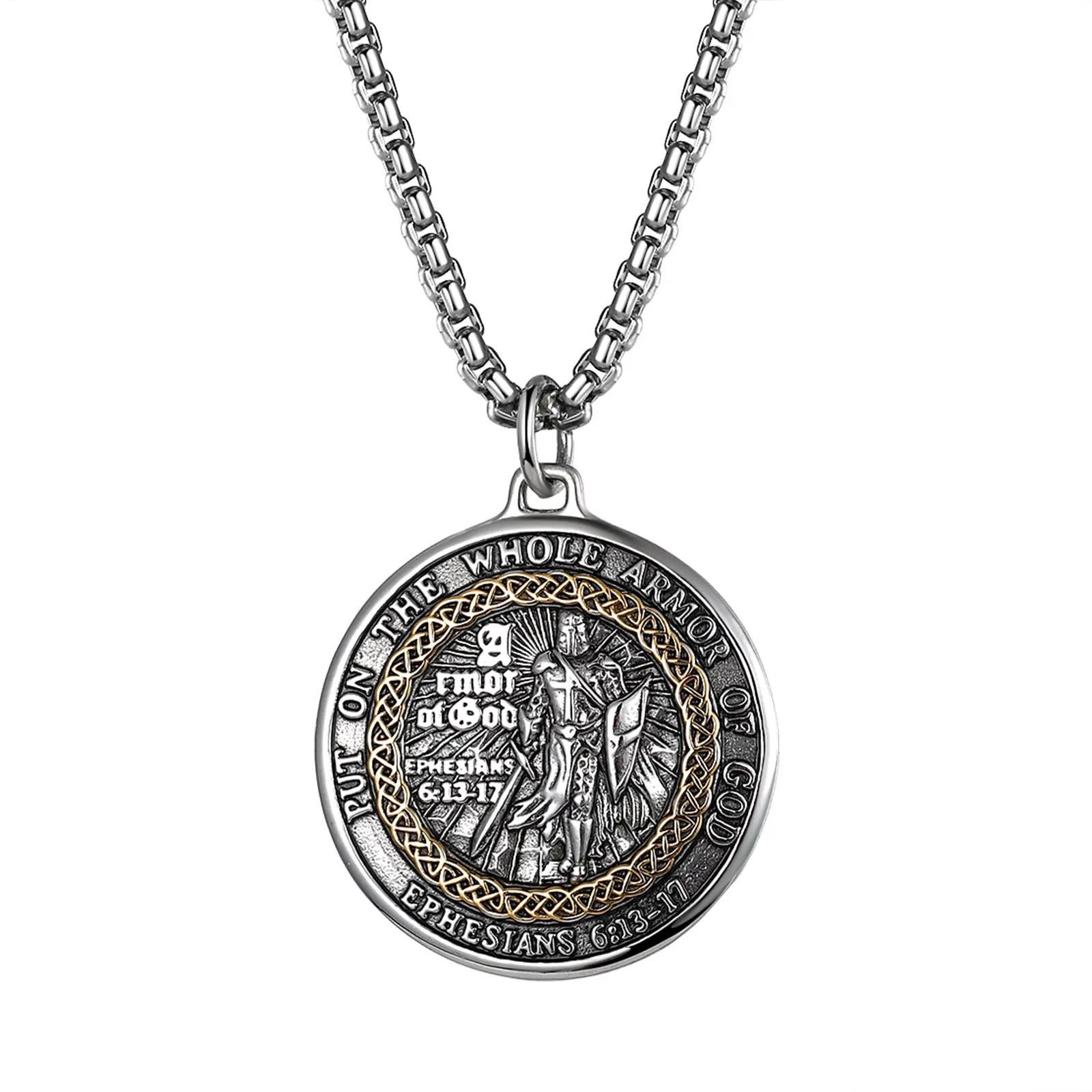 OIDEA Unisex Armor of God Stainless Steel Necklace, Christian Round Medallion Pendant with Ephesians 6:11-17 Bible Verse, Armor Symbol Jewelry Accessory, Modern Versatile Accessory, Women's Baptism Gift, Modern Versatile Accessories summerwins
