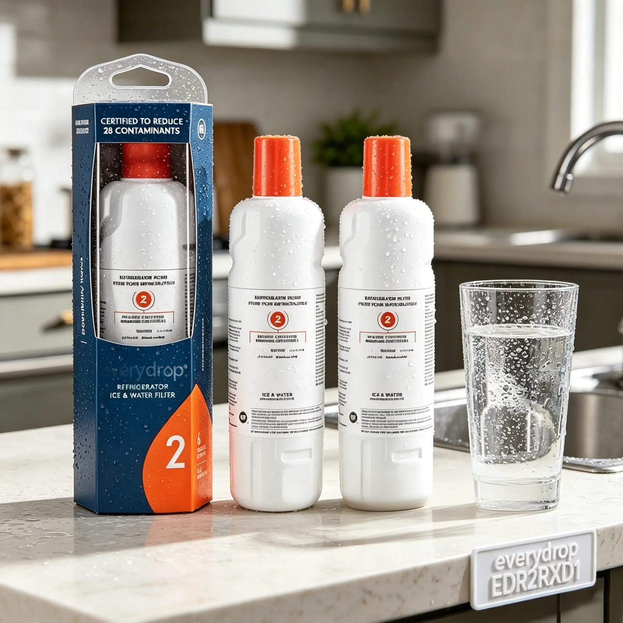 NSF Certified Refrigerator Water Filter with Water Filtration System, Genuine EDR2RXD1 Compatible with Whirlpool W10413645A, Everydrop Filter 2, WHR2RXD1, WRF757SDHV, WRF767SDHZ, WRFC9636RZ