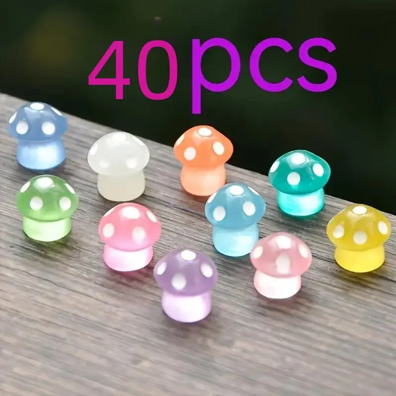 40 Piece Glow-in-the-Dark Mini Mushroom Plush Set, Decoration Items, Colorful Resin Craft Decorations and Ornaments, Perfect for Halloween, Christmas, Birthdays, Parties, Home & Room Decor