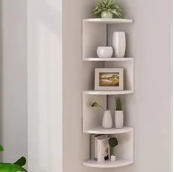 Wooden 5-Layer Minimalist Wall-Mounted Corner Accent Shelf - Decorative House Decor, Multifunctional Simple Bookshelf Storage, 0-5 Kg Load Capacity, Easy Installation, Space-Saving Home Supply Accessory, Wall Mount Design