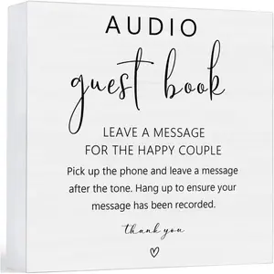Audio Guest Book Wedding Decor, Audio Guestbook Sign, Audio Phone Guestbook Decorations, Wedding Phone Audio Message Guest Book Wood Sign, Bridal Shower Table Desk Decor (5 x 5 Inches), Novelty Decor