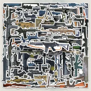 Military Gun Pattern Sticker, 50pcs/set Cartoon DIY Decorative Sticker, DIY Decals for Phone Case, Cellphone, Smartphone, Laptop, Scrapbooking, Journal Making, Gift Wrapping, Accessories, Devices