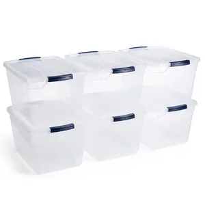 Rubbermaid Cleverstore Plastic Storage Tote Container with Lid Boxes Kitchen