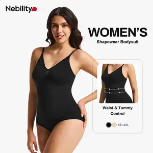 Nebility Women's Basic Comfortable V-Neck Sleeveless Bodycon Bodysuit - High Compression Body Shaping Control Bodysuit, All-Season Minimalist Womenswear, Bust Sculpting Abdominal Fat Solutions Top, Hand Wash Only