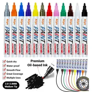 12 Color Acrylic Paint Markers Permanent Oil-Based Waterproof Pens for Metal Rock Wood Glass Ceramic, Quick-Dry Durable Easy to Use Fade-Resistant Marker Pen Office Stationery Art Supplies Accessories for DIY Crafts Tire Car Detailing Gift